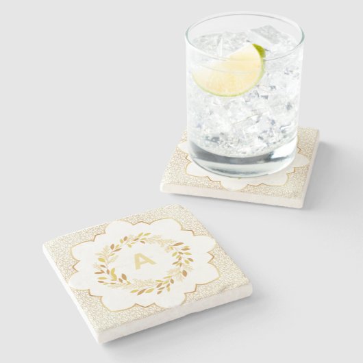 イスラムエレガントオーナメントとフローラ枠 ストーンコースター (横)