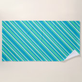イスラムターコイズ、アクア、ホワイトパタストライプのーン ビーチタオル (正面)