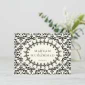 イスラムダマスクウェディングエンゲージメントブラックフラワー 招待状 (スタンド正面)