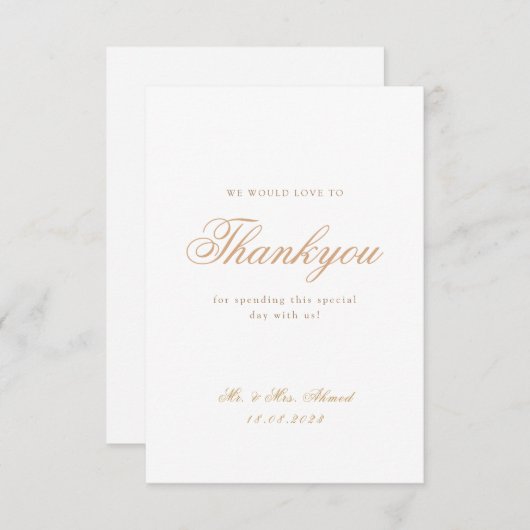 イスラムミニマル教徒金ゴールド結婚の サンキューカード (正面/裏面)