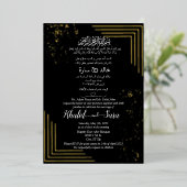 イスラムモダン教の結婚黒人と金ゴールド 箔招待状 (立ち正面)