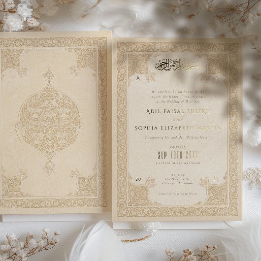 イスラムレースエレガントモチーフ結婚式招待状 箔招待状