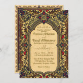 イスラムヴィンテージウェディング招待状金ゴールドレッドブルー 招待状 (正面/裏面)