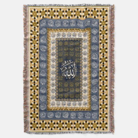 イスラム壁画 アッラーの名のカリグラフィー 幾何学模様 スローブランケット (正面縦)
