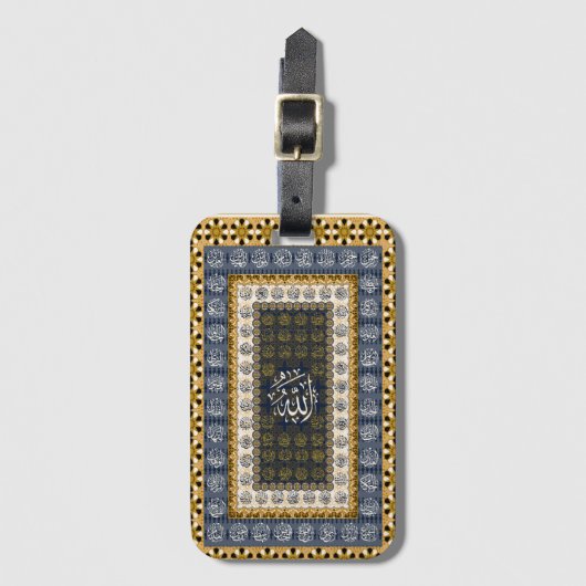 イスラム壁画 アッラーの名のカリグラフィー 幾何学模様 ラゲッジタグ (正面縦)