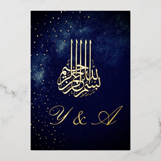 イスラム夕べスターズスタイリッシュズ結婚 箔招待状 (正面)