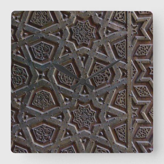 イスラム幾何学パターン スクエア壁時計 (正面)