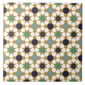 イスラム幾何学青金ゴールドモチーフ模様 タイル (正面)