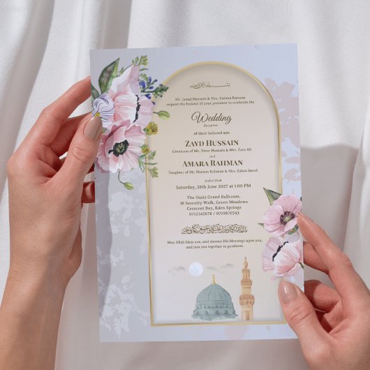 イスラム式結婚式の招待状 ピンクのアクリル製招待状 アクリル招待状