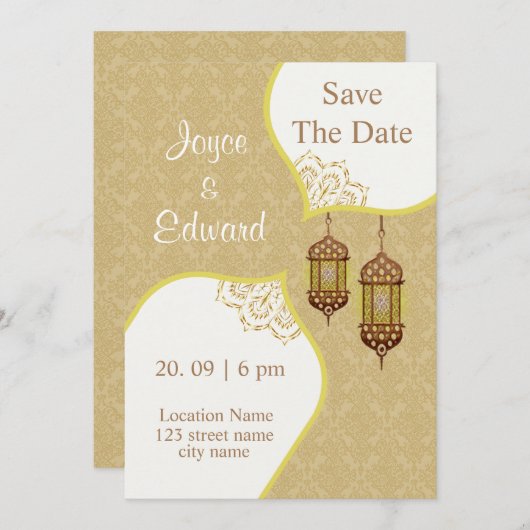 イスラム教のダマスクのパタ結婚ーン 招待状 (正面/裏面)