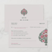 イスラム教の結婚式の出欠確認カード - ソフトグレーのムガル様式 出欠カード (正面/裏面)