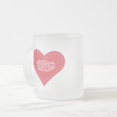 イスラム教の赤いハートのステッチのbismillahの書道 フロストグラスマグカップ (正面左)