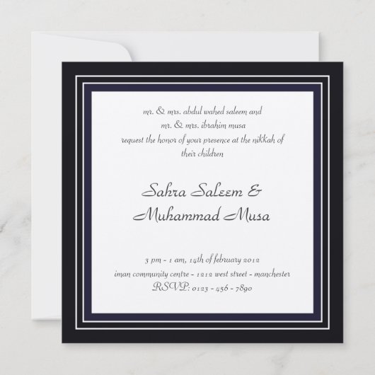 イスラム教の黒い金イスラム教の結婚式招待状 招待状 (裏面)
