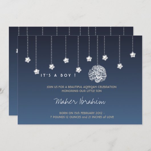 イスラム教のAqiqah Aqeeqahのベビーの夜空の星 招待状 (正面/裏面)