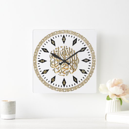 イスラム教のShahadaが付いているエレガントなイスラム教の柱時計 スクエア壁時計 (ホーム)