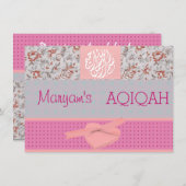 イスラム教イスラム教の女の赤ちゃんのピンクのaqiqah 招待状 (正面/裏面)