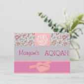 イスラム教イスラム教の女の赤ちゃんのピンクのaqiqah 招待状 (スタンド正面)