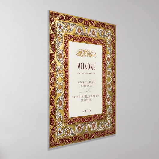 イスラム教ルビーレッドウェルカムサイン結婚ズ 箔ポスター (レイダウン)