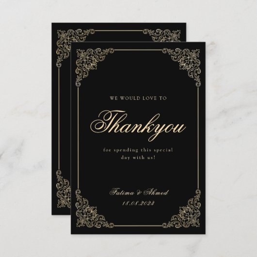 イスラム教ヴィンテージブラック結婚ズ サンキューカード (正面/裏面)