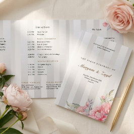イスラム教式ニカーハ婚礼 | ブラッシュペオニー グレー ストライプ 三つ折りプログラム