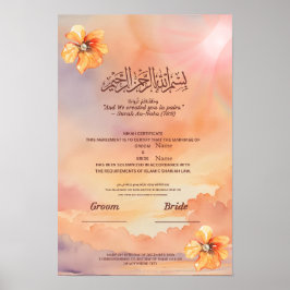 イスラム教式ニカーハ証明書 ピーチフラワーとパール ポスター
