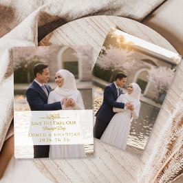 イスラム教式結婚式のエレガントなゴールドフォト・セーブ・ザ・デート セーブザデート