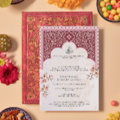 イスラム教式結婚式招待状 - エレガントなマルーンのアーチ 招待状