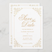 イスラム教式 ホワイト セーブ・ザ・デート 発表カード (正面/裏面)