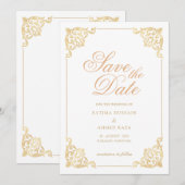 イスラム教式 白のセーブ・ザ・デート アナウンスメント カード (正面/裏面)