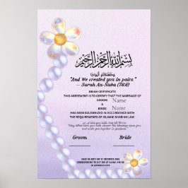 イスラム教徒のニカ婚証明書 虹色のガラスフラワー ポスター