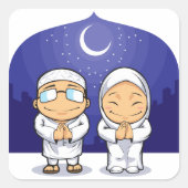 イスラム教徒の男性の女性の漫画ラマダーン挨拶 スクエアシール (正面)