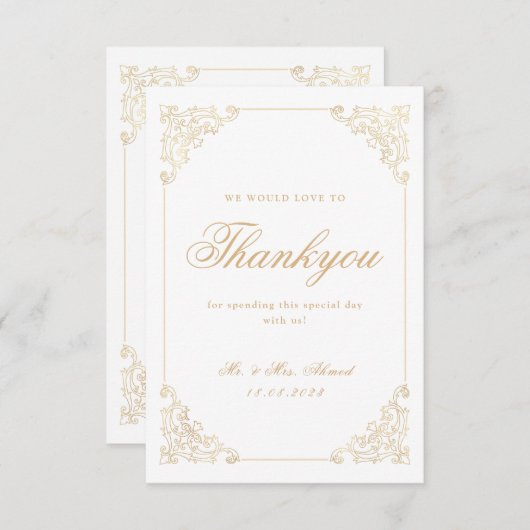 イスラム教徒の白結婚金ゴールドサンキューカード サンキューカード (正面/裏面)