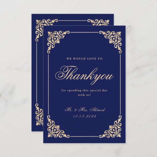 イスラム教海軍ブルー結婚ズサンキューカード サンキューカード (正面/裏面)