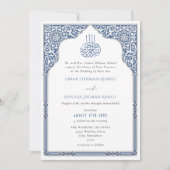 イスラム教風 青いアーチ オルネイト アラベスク ウェディング 招待状 (正面)