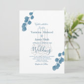 イスラム教 ビスマillah ブルー ユーカリ モダン ウェディング 招待状 (スタンド正面)