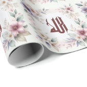 イスラム水色フローラアラビア書道アッラー ラッピングペーパー (ロールコーナー)