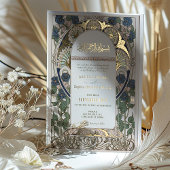 イスラム海軍ブルー結婚ズアールヌーボーミュシャ 箔招待状