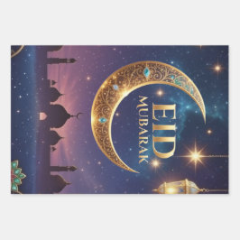 イスラム祝祭 ゴールドとネイビーのイード・アル＝アドハー ラッピングペーパーシート