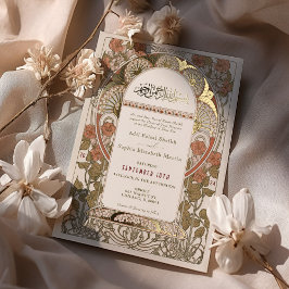 イスラム秋バーンドオレンジ金ゴールドアラブ結婚ズ 箔招待状