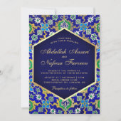 イスラム系アラベスク金ゴールド幾何学的モザイク結婚ズ 招待状 (正面)