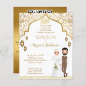 イスラム結婚式招待状金ゴールドとブライダルカップル (正面/裏面)