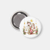 イスラム美術Nikahムスリムグルーミングとブライドルイスラム マグネット (正面/裏面)