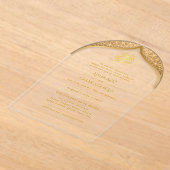 イスラム金ゴールドニカワリマムスリムアーチエレガント アクリル招待状 (レイダウン)