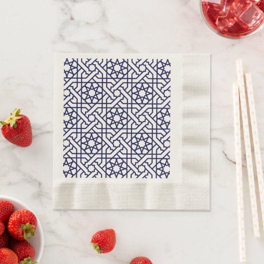 イスラム青白モロッコ幾何学模様 縁ありランチョンナプキン (インサイチュ)
