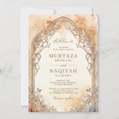 イスラム風アーチのヴィンテージ水彩画 Muslim 結婚式 招待状 (正面)