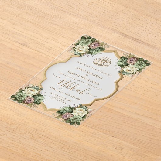 イスラームエレガントフローラニッカ アクリル招待状 (レイダウン)