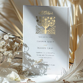 イスラームエレガントベージュアイボリーツリーラブ結婚ズ 箔招待状
