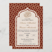 イスラームエレガントレッドと金ゴールド結婚ズ 招待状 (正面/裏面)