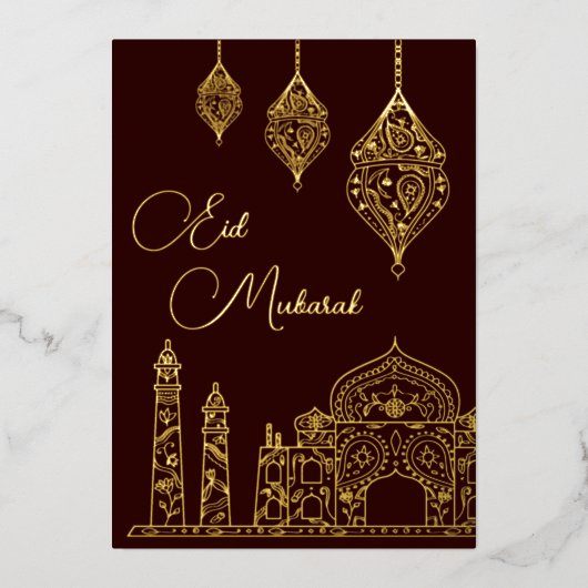 イスラームエレガント装飾モスクランタンラマダン 箔シーズンカード (正面)
