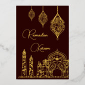 イスラームエレガント装飾モスクランタンラマダン 箔シーズンカード (正面)